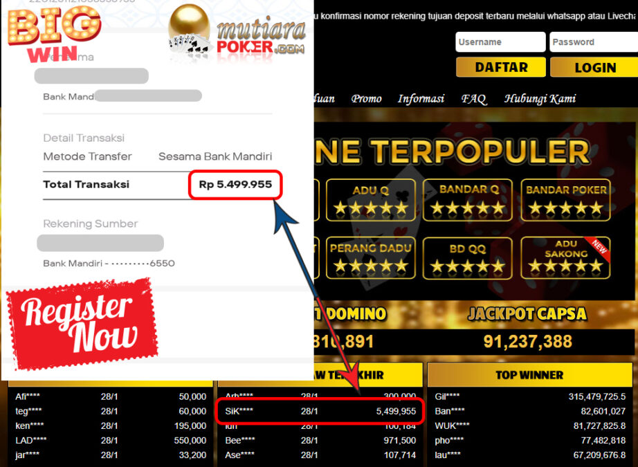 Bukti Withdraw (5.499.955) Member Setia Mutiarapoker