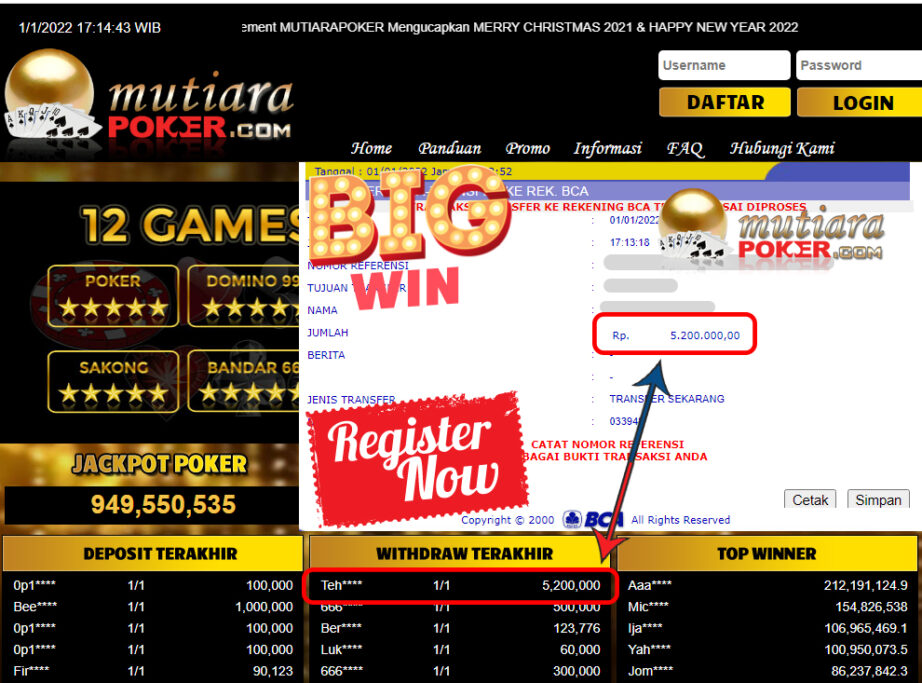 Bukti Withdraw ( 5.200.000 ) Member Setia Mutiarapoker