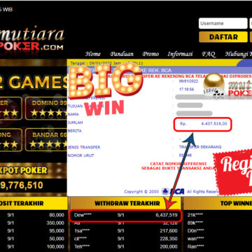 Bukti Withdraw ( 6.437.519 ) Member Setia Mutiarapoker