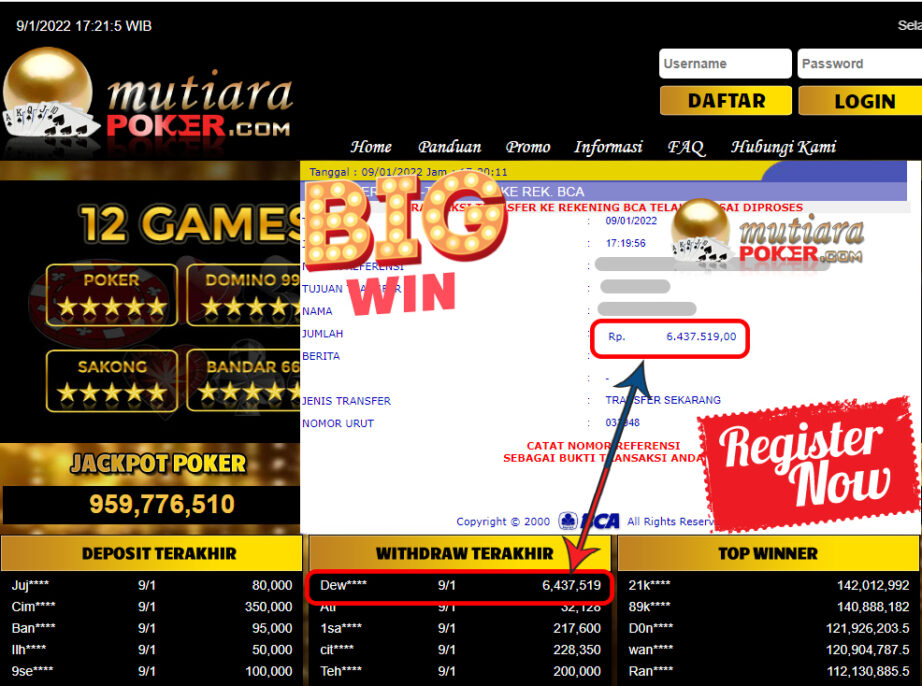 Bukti Withdraw ( 6.437.519 ) Member Setia Mutiarapoker