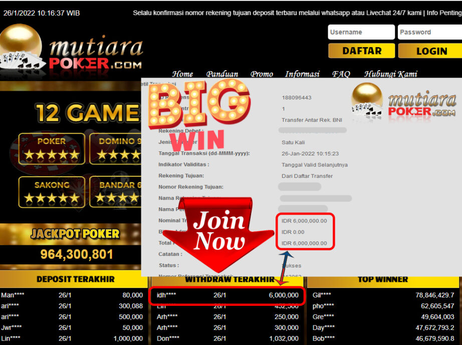 Bukti Withdraw (6.000.000) Member Setia Mutiarapoker