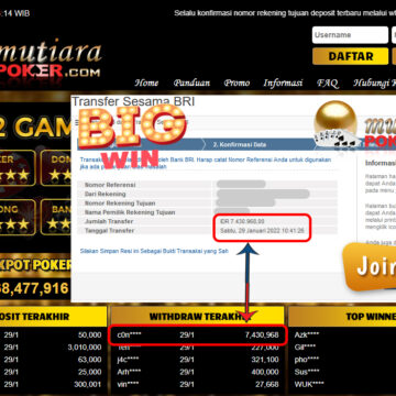 Bukti Withdraw (7.430.968) Member Setia Mutiarapoker