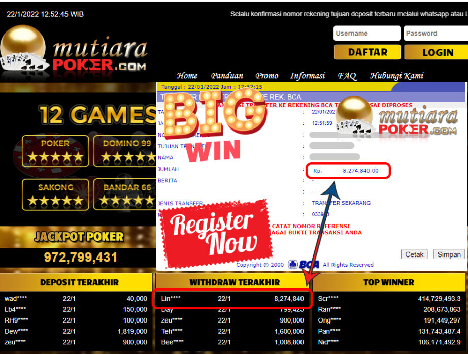 Bukti Withdraw (8.274.840) Member Setia Mutiarapoker