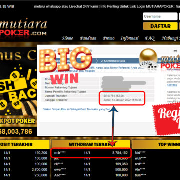 Bukti Withdraw (8.754.152 ) Member Setia Mutiarapoker