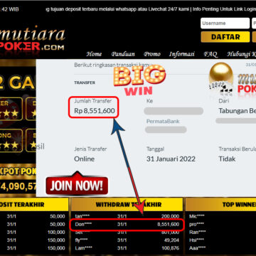 Bukti Withdraw (8.551.600) Member Setia Mutiarapoker