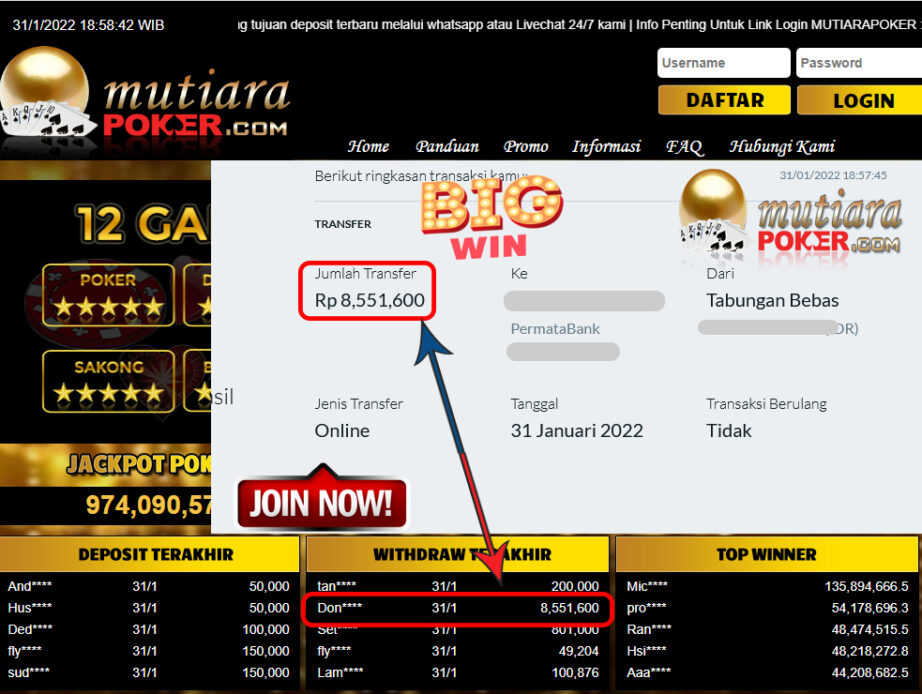 Bukti Withdraw (8.551.600) Member Setia Mutiarapoker