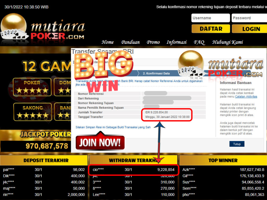 Bukti Withdraw (9.228.854) Member Setia Mutiarapoker