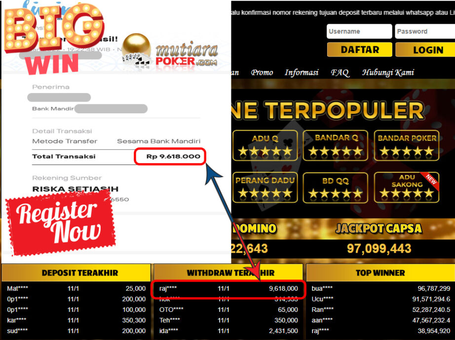 Bukti Withdraw ( 9.618.000 ) Member Setia Mutiarapoker