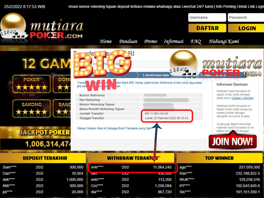 Bukti Withdraw ( 11.064.245.- ) Member Setia Mutia