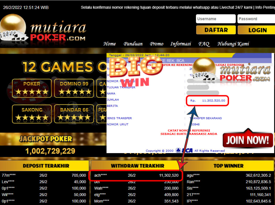 Bukti Withdraw ( 11.302.520.- ) Member Setia Mutia