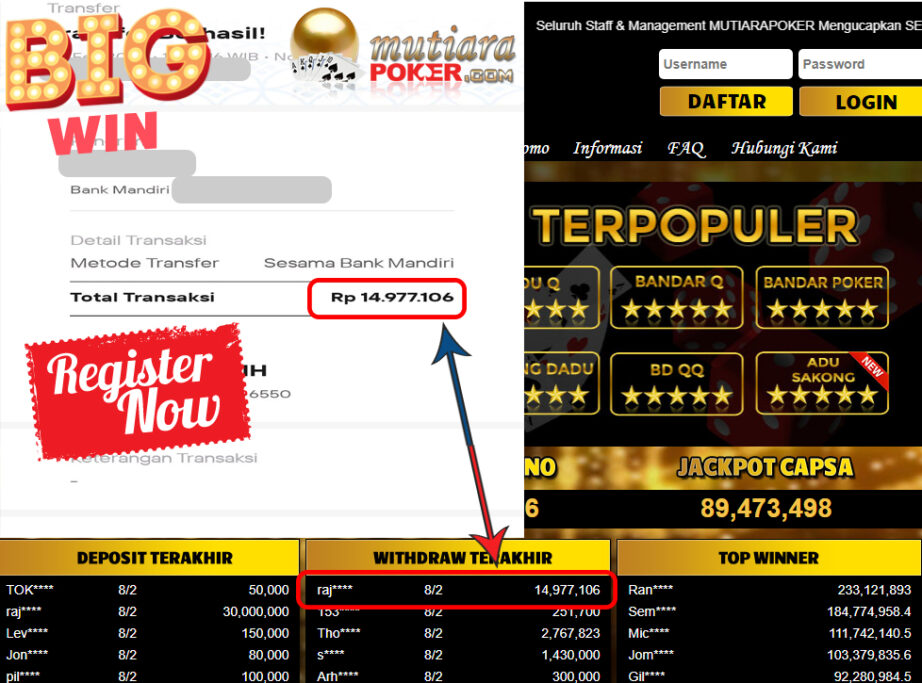 ukti Withdraw ( 14.977.106,- ) Member Setia Mutiarapoker