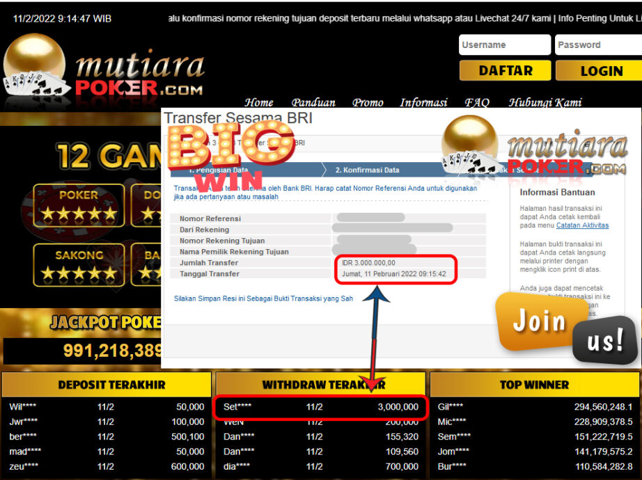 Bukti Withdraw ( 3.000.000,- ) Member Setia Mutia