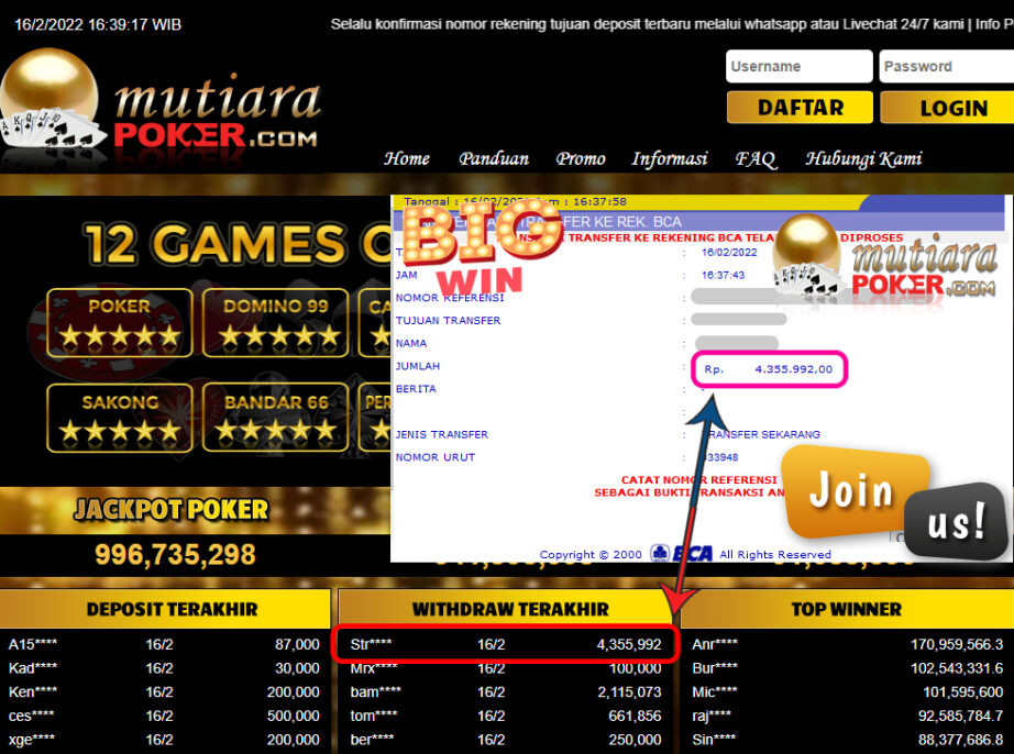 Bukti Withdraw ( 4.355.992,- ) Member Setia Mutia