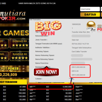 Bukti Withdraw ( 5.000.000,- ) Member Setia Mutiarapoker