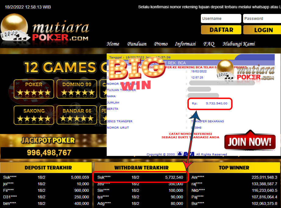 Bukti Withdraw ( 5.732.540,- ) Member Setia Mutia