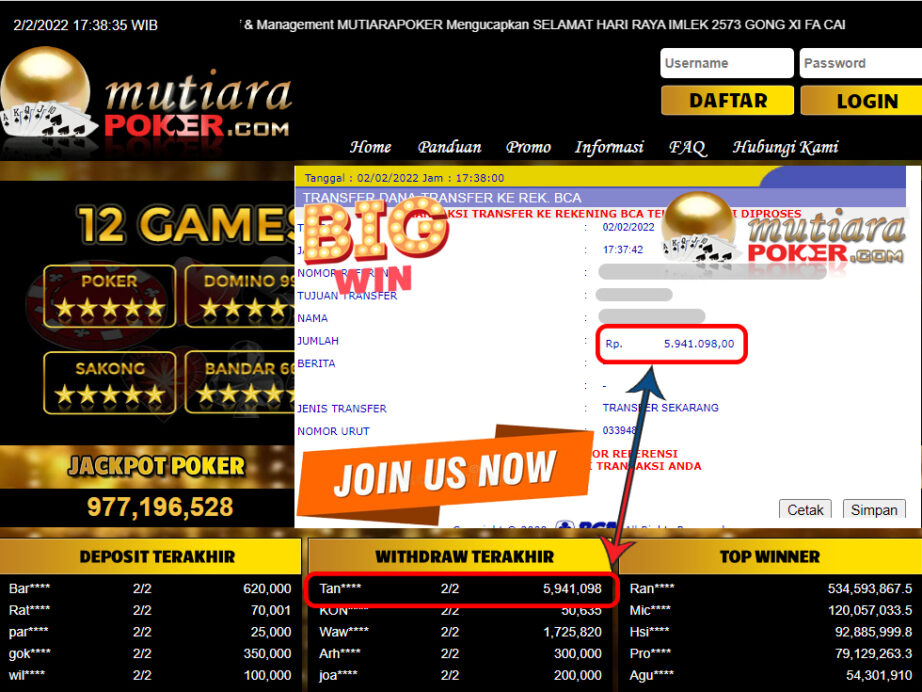 Bukti Withdraw (5.941.098) Member Setia Mutiarapoker