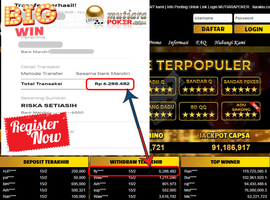 Bukti Withdraw ( 6.288.482,- ) Member Setia Mutia