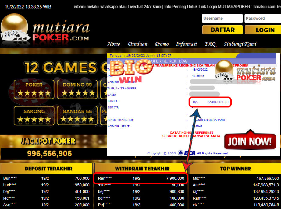 Bukti Withdraw ( 7.900.000,- ) Member Setia Mutia