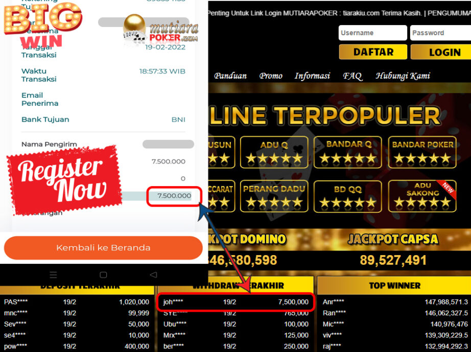 Bukti Withdraw ( 7.500.000,- ) Member Setia Mutia