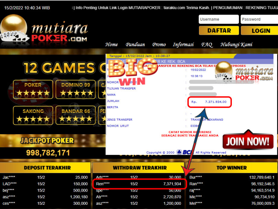 Bukti Withdraw ( 7.371.934,- ) Member Setia Mutia