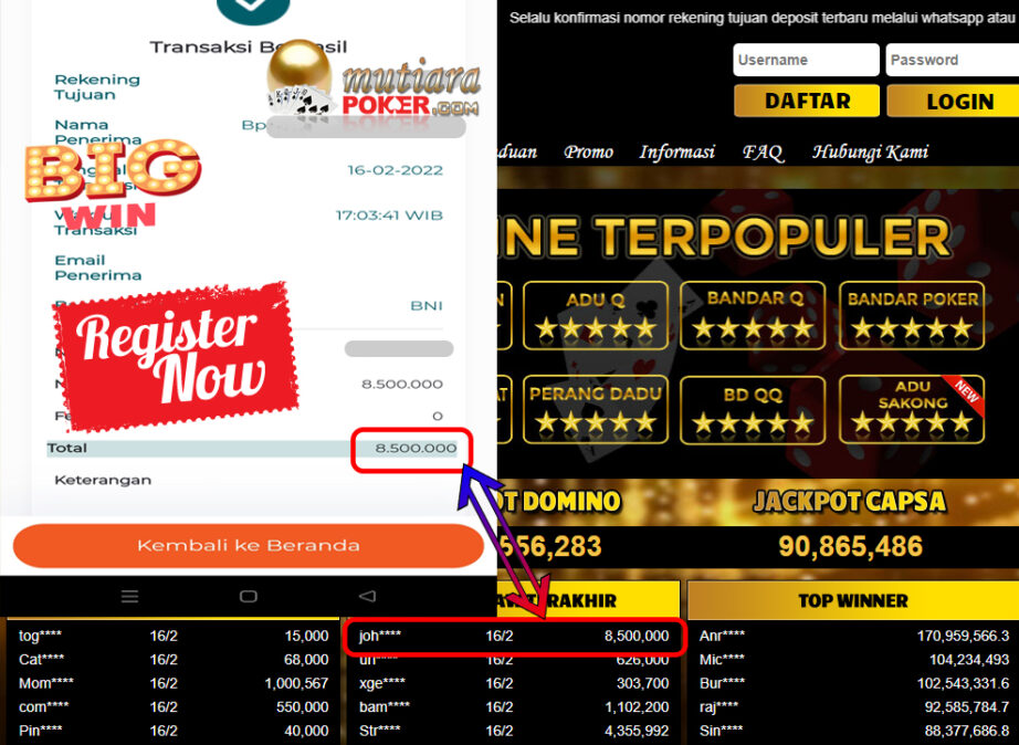 Bukti Withdraw ( 8.500.000,- ) Member Setia Mutia