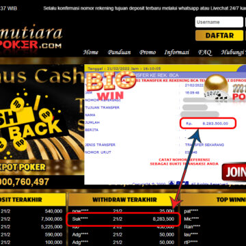 Bukti Withdraw ( 8.283.500,- ) Member Setia Mutia