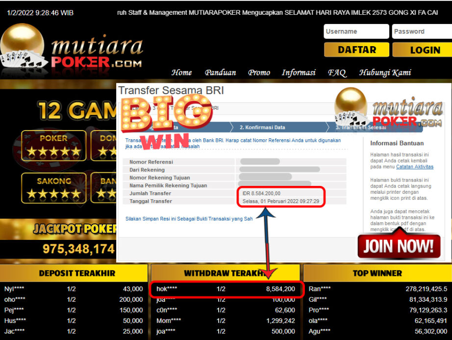 Bukti Withdraw (8.584.200) Member Setia Mutiarapoker