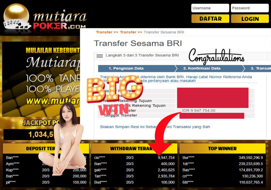 Bukti Withdraw ( 9.947.754.- ) Member Setia Mutia