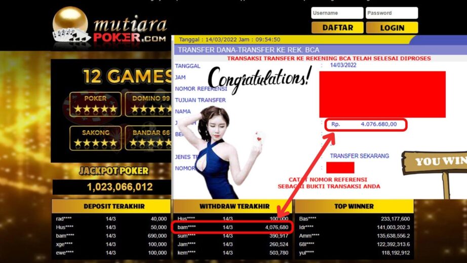 Bukti Withdraw ( 4.076.680.- ) Member Setia Mutia