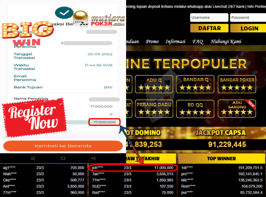 Bukti Withdraw ( 17.000.000.- ) Member Setia Mutia