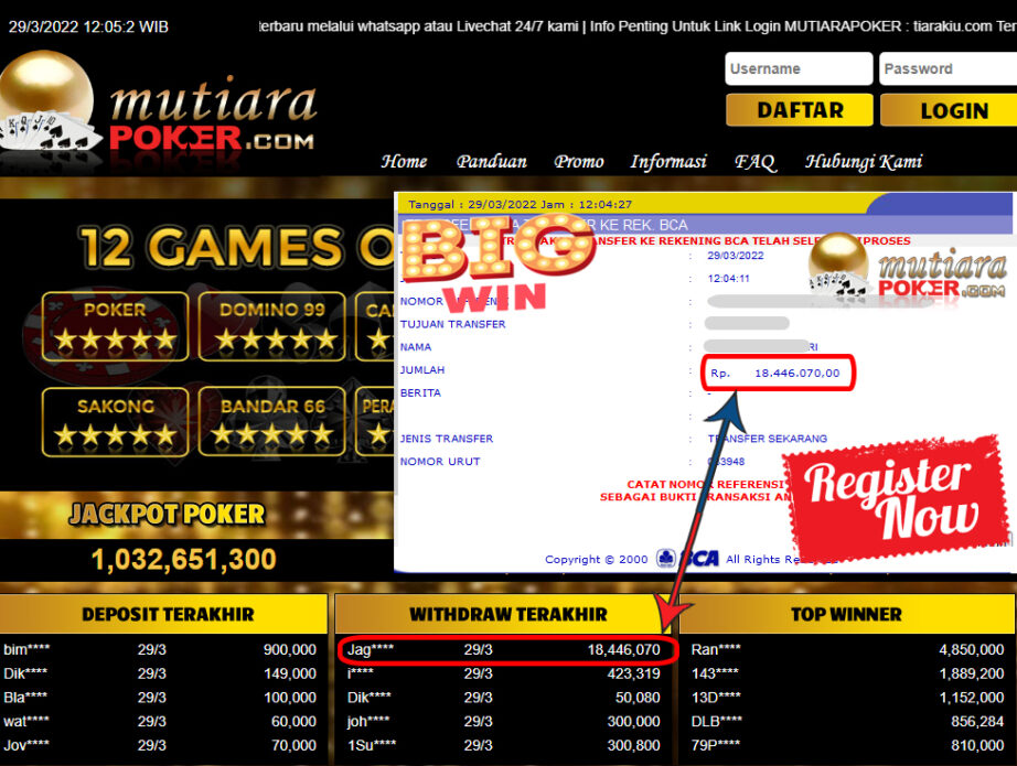 Bukti Withdraw ( 18.446.070.- ) Member Setia Mutia