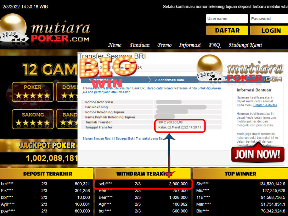 Bukti Withdraw ( 2.900.000.- ) Member Setia Mutia