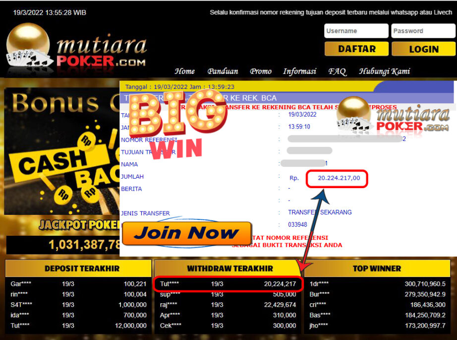 Bukti Withdraw ( 20.224.217- ) Member Setia Mutia