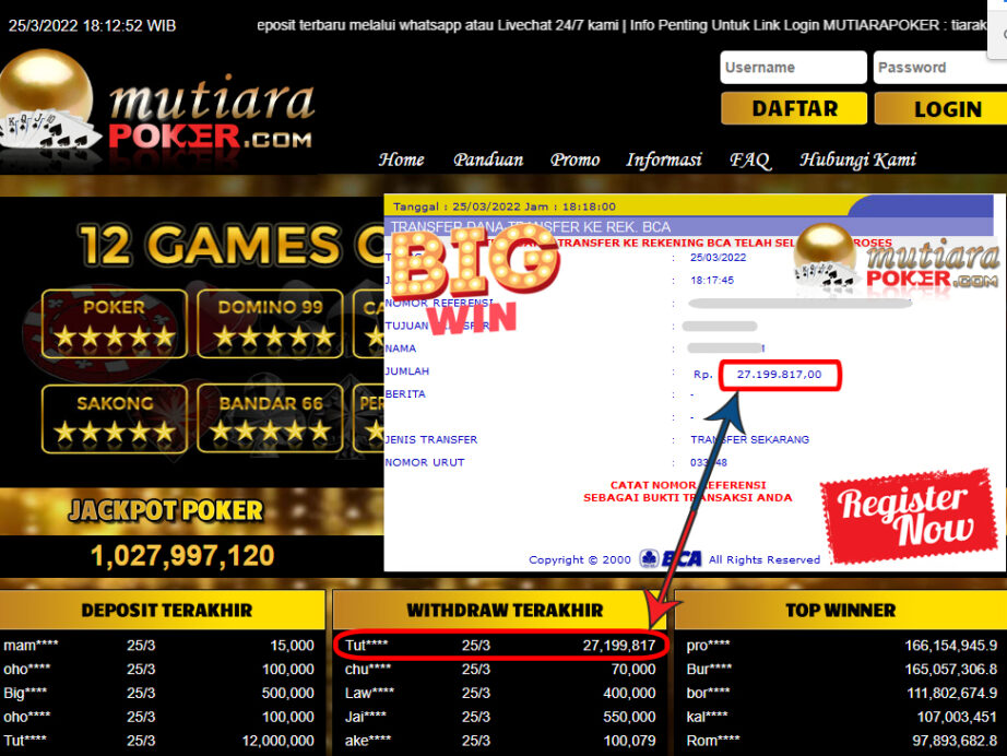 Bukti Withdraw ( 27.199.817.- ) Member Setia Mutia