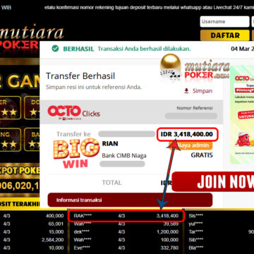 Bukti Withdraw ( 3.418.400.- ) Member Setia Mutia