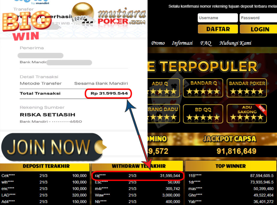 Bukti Withdraw ( 31.595.544.- ) Member Setia Mutia