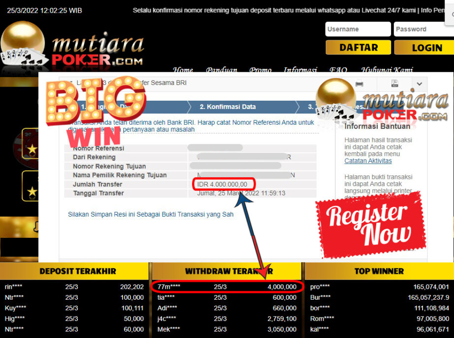 Bukti Withdraw ( 4.000.000.- ) Member Setia Mutia