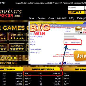 Bukti Withdraw ( 5.800.000.- ) Member Setia Mutia