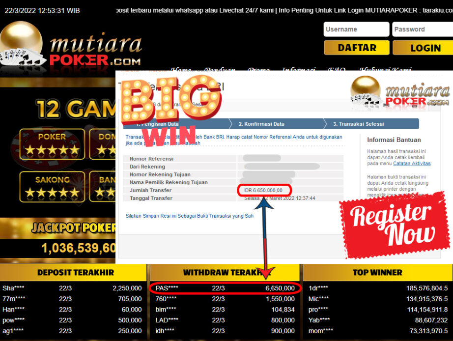 Bukti Withdraw ( 6.650.000.- ) Member Setia Mutia