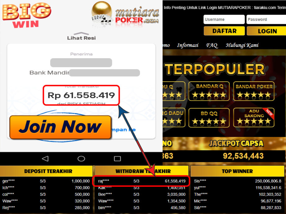 Bukti Withdraw ( 61.558.419.- ) Member Setia Mutia