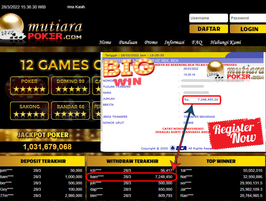 Bukti Withdraw ( 7.248.450.- ) Member Setia Mutia