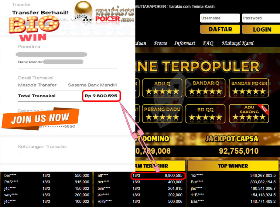 Bukti Withdraw ( 9.800.595.- ) Member Setia Mutia