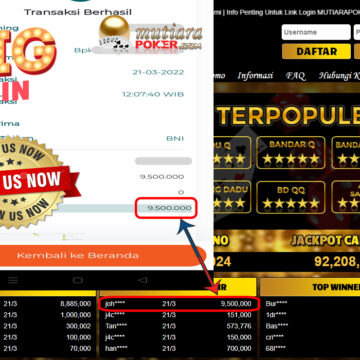 Bukti Withdraw ( 9.500.000.- ) Member Setia Mutia