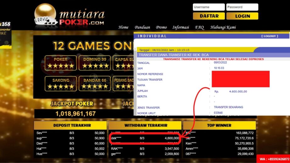 Bukti Withdraw (4.600.000- ) Member Setia Mutiarapoker