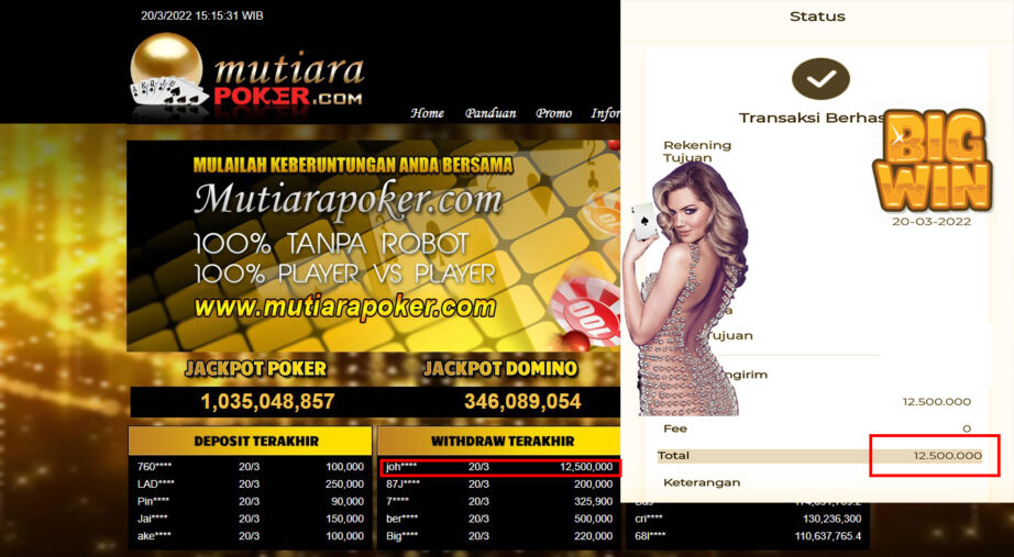 Bukti Withdraw ( 12.500.000.- ) Member Setia Mutia