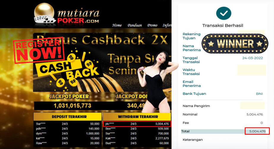 Bukti Withdraw ( 5.004.476.- ) Member Setia Mutia