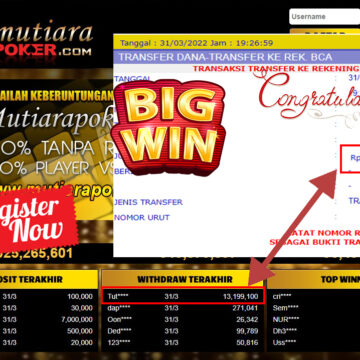 Bukti Withdraw ( 13.199.100.- ) Member Setia Mutia