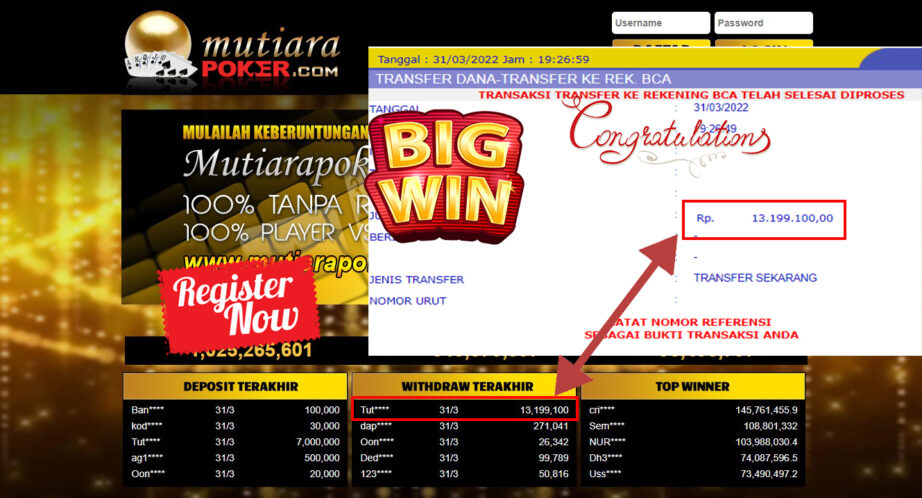 Bukti Withdraw ( 13.199.100.- ) Member Setia Mutia