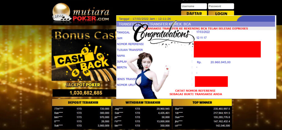 Bukti Withdraw ( 20.960.945.- ) Member Setia Mutia