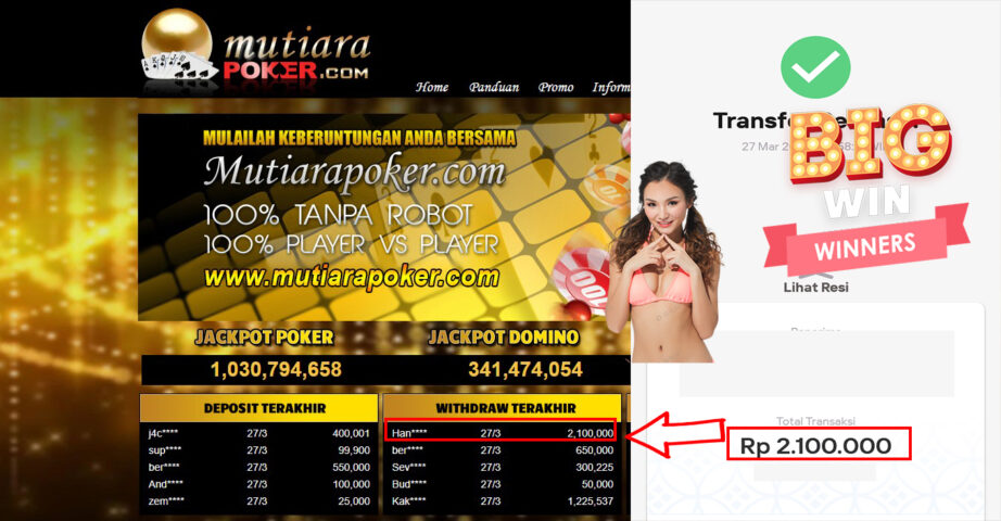 Bukti Withdraw ( 2.100.000.- ) Member Setia Mutia